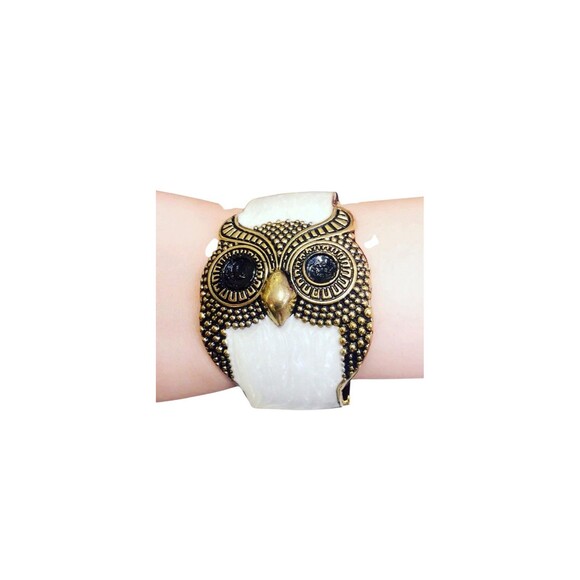 OWL Statement Cuff/Bracelet W/ White Faux Leather Band. - Picture 3 of 9